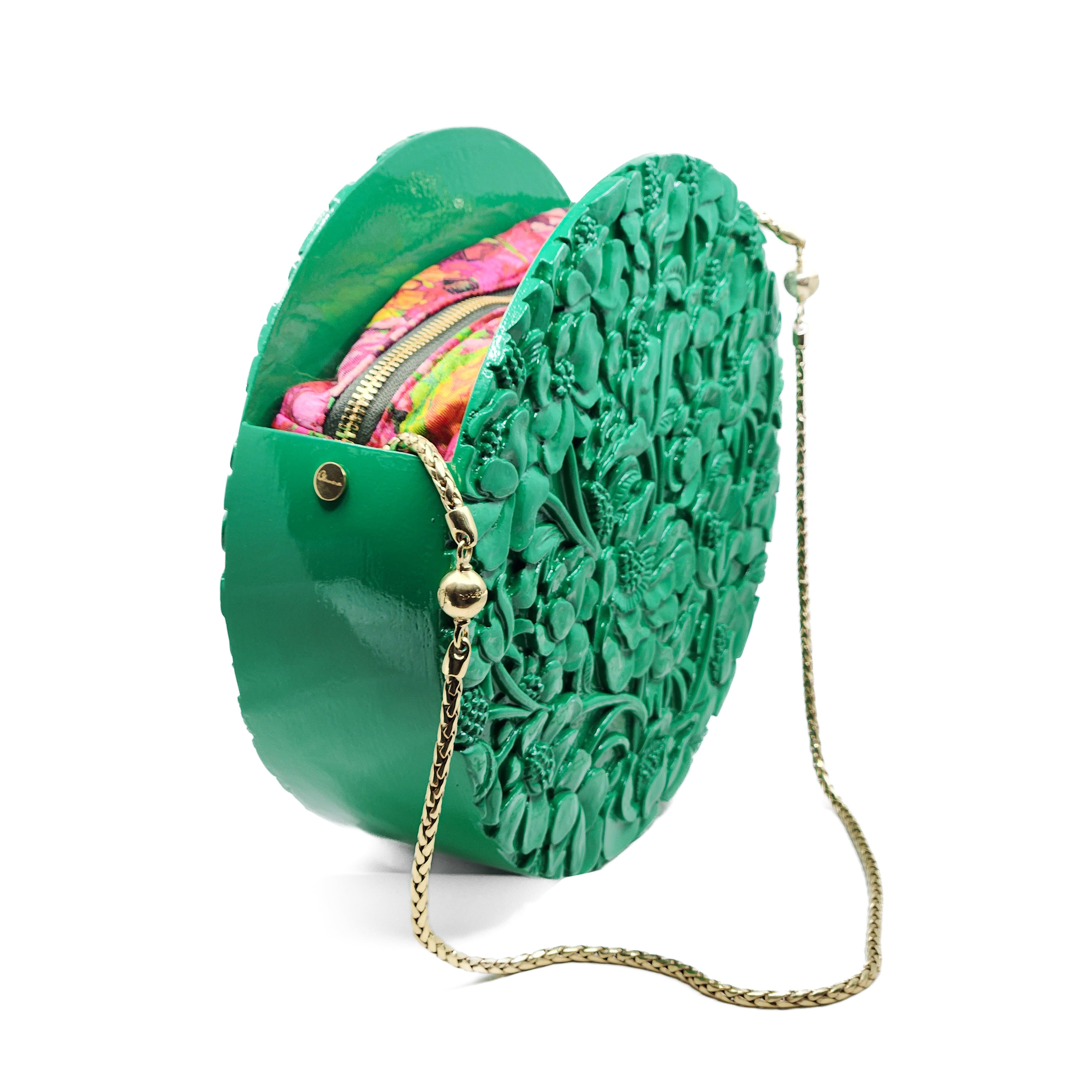 Poppies Large Flat Circle in Lacquered Green Blumera 