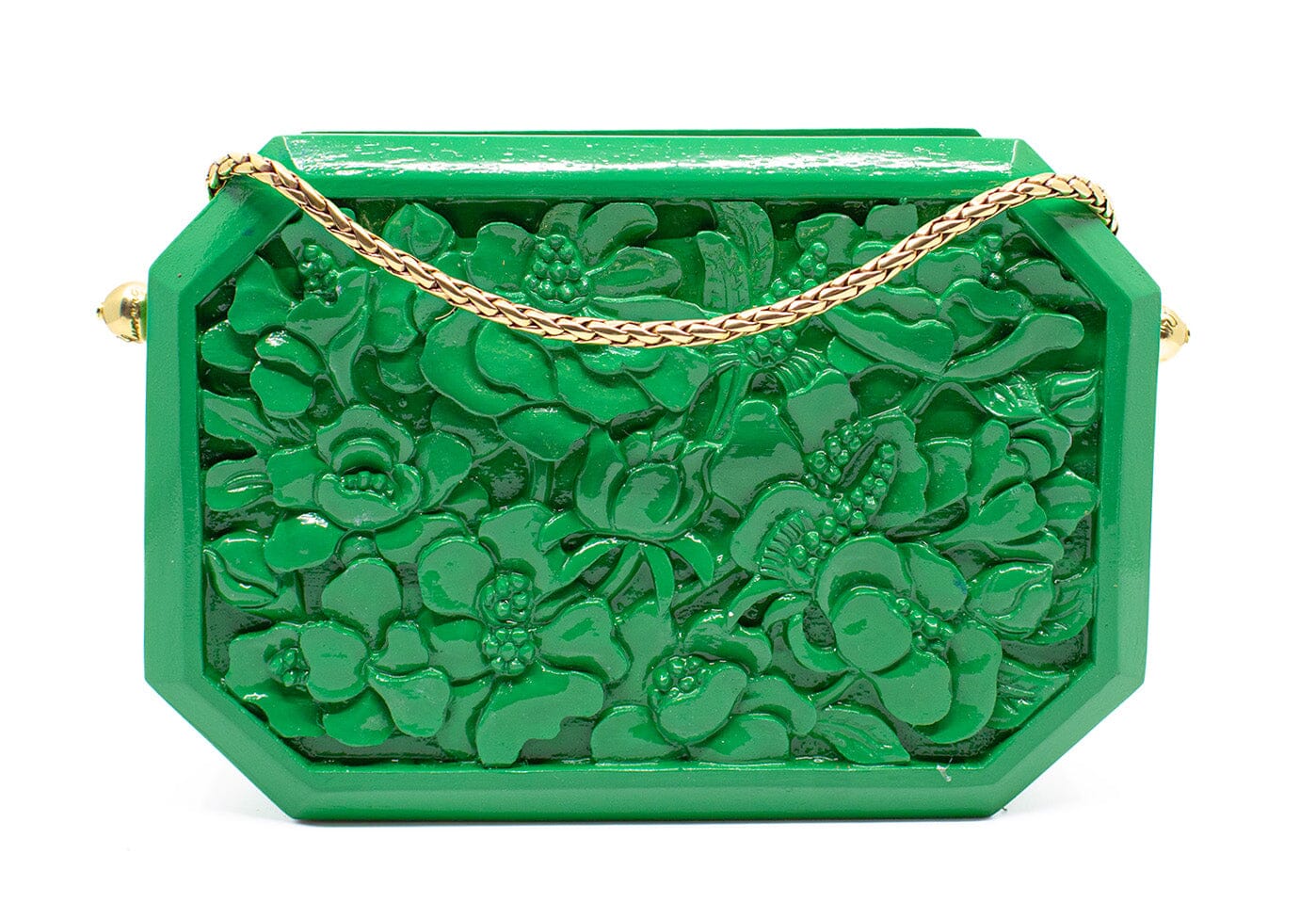 Poppies Octagon Clutch in Lacquered Green Bags Blumera 