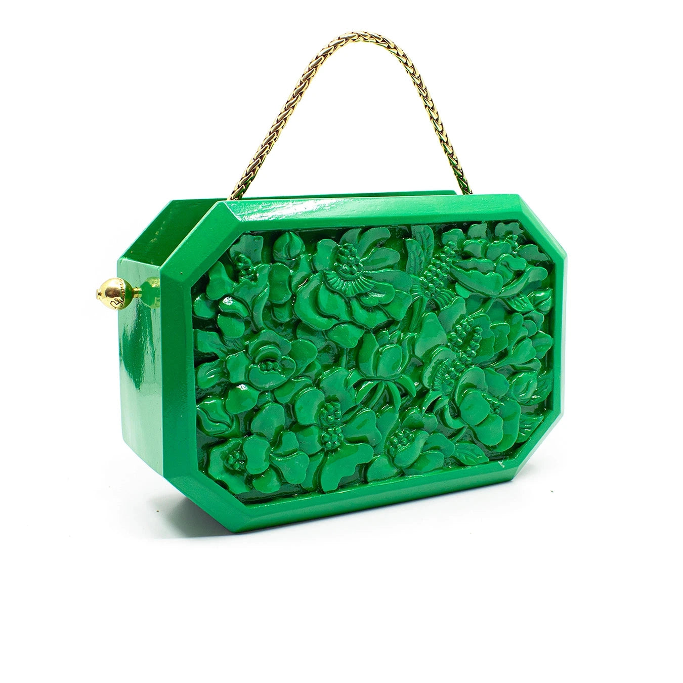 Poppies Octagon Clutch in Lacquered Green Bags Blumera 
