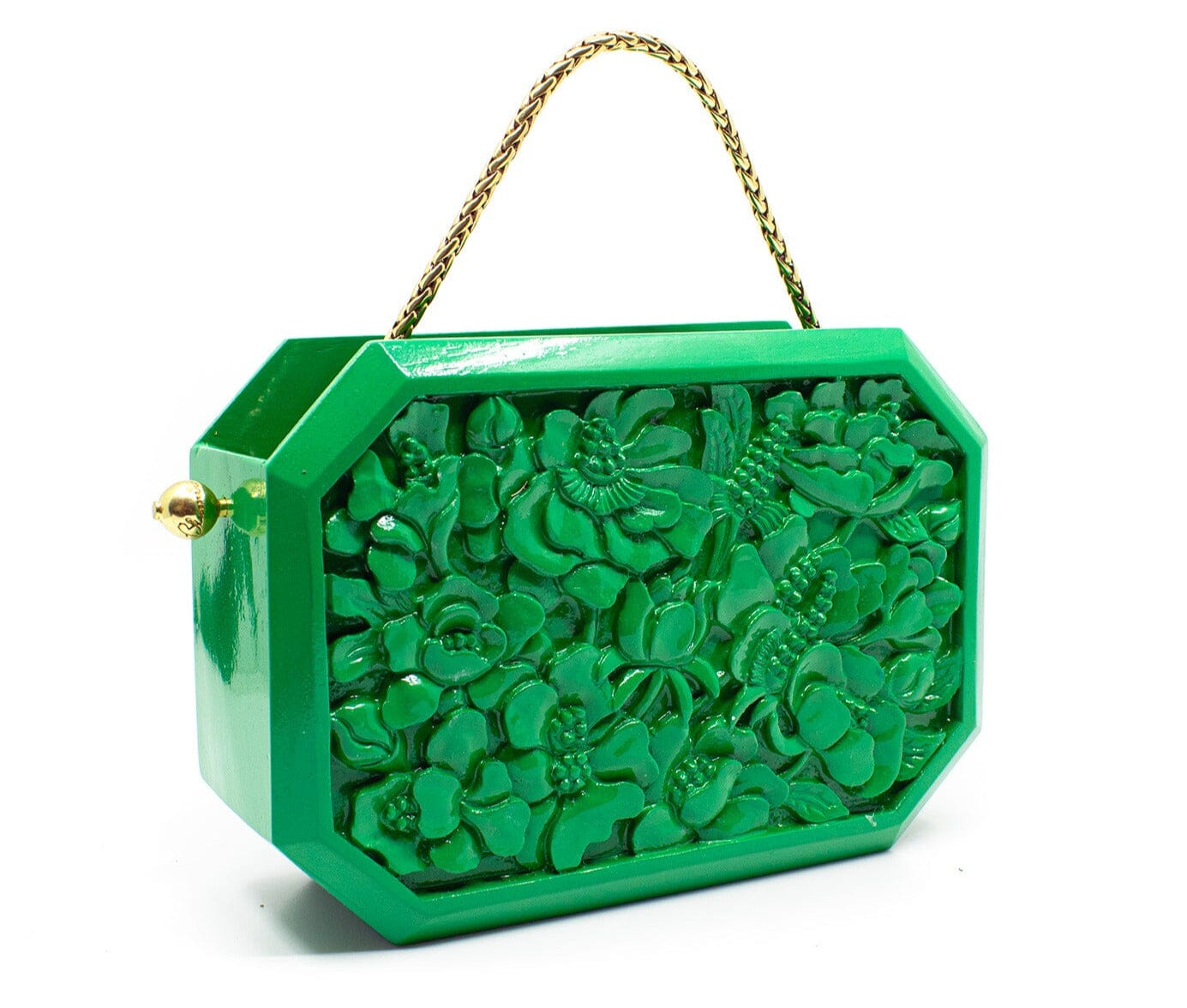 Poppies Octagon Clutch in Lacquered Green Bags Blumera 