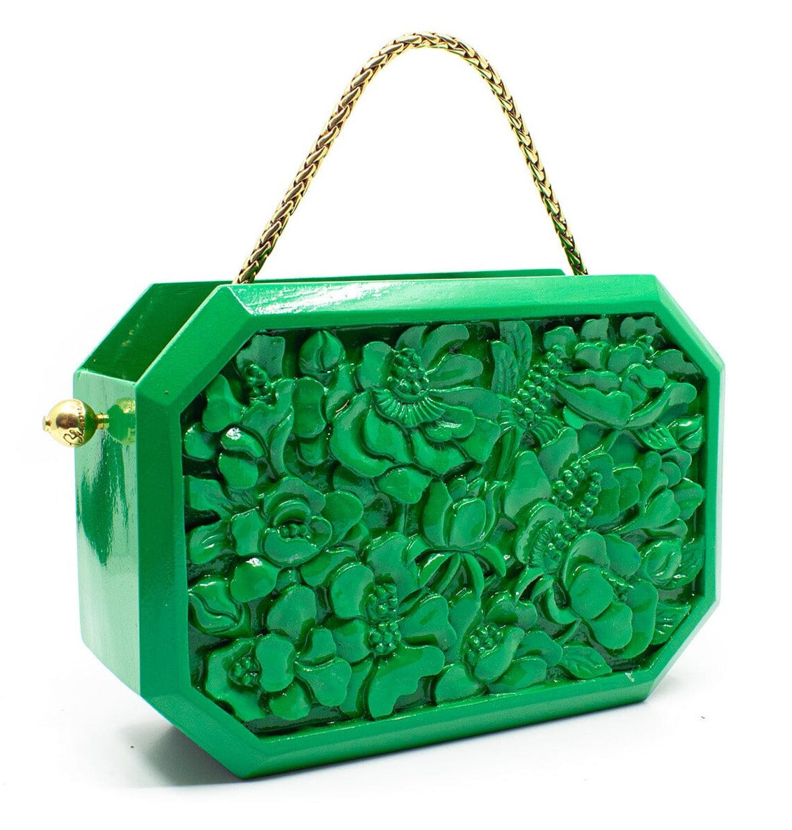 Poppies Octagon Clutch in Lacquered Green Bags Blumera 