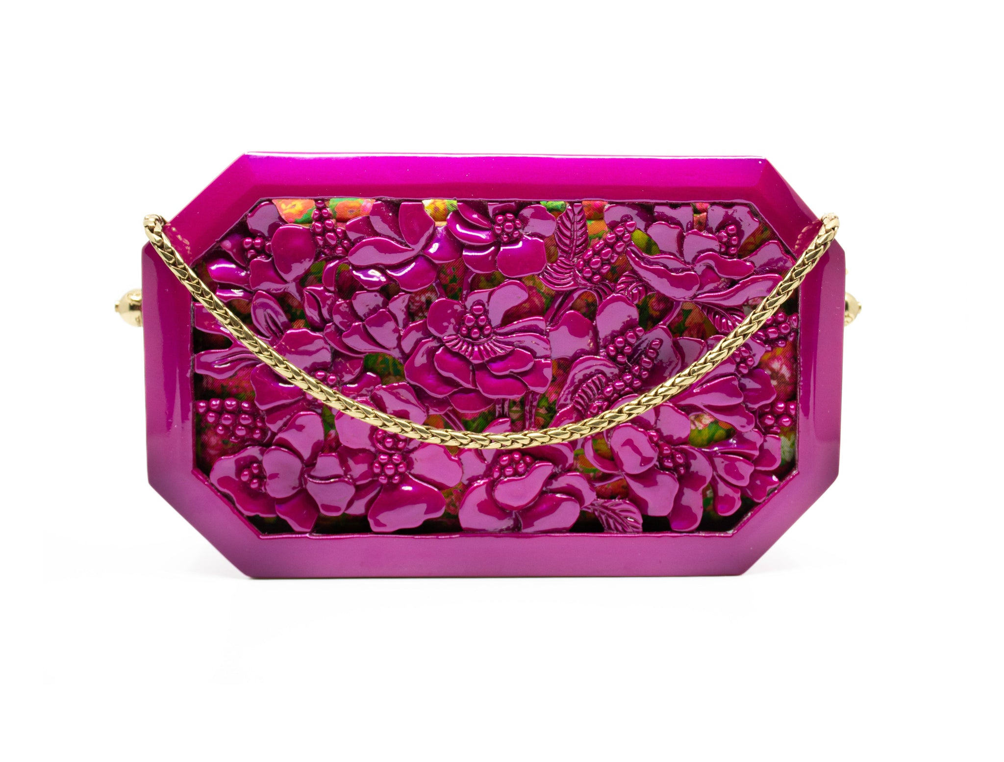 Poppies Octagon Clutch in Lacquered Magenta Blumera 