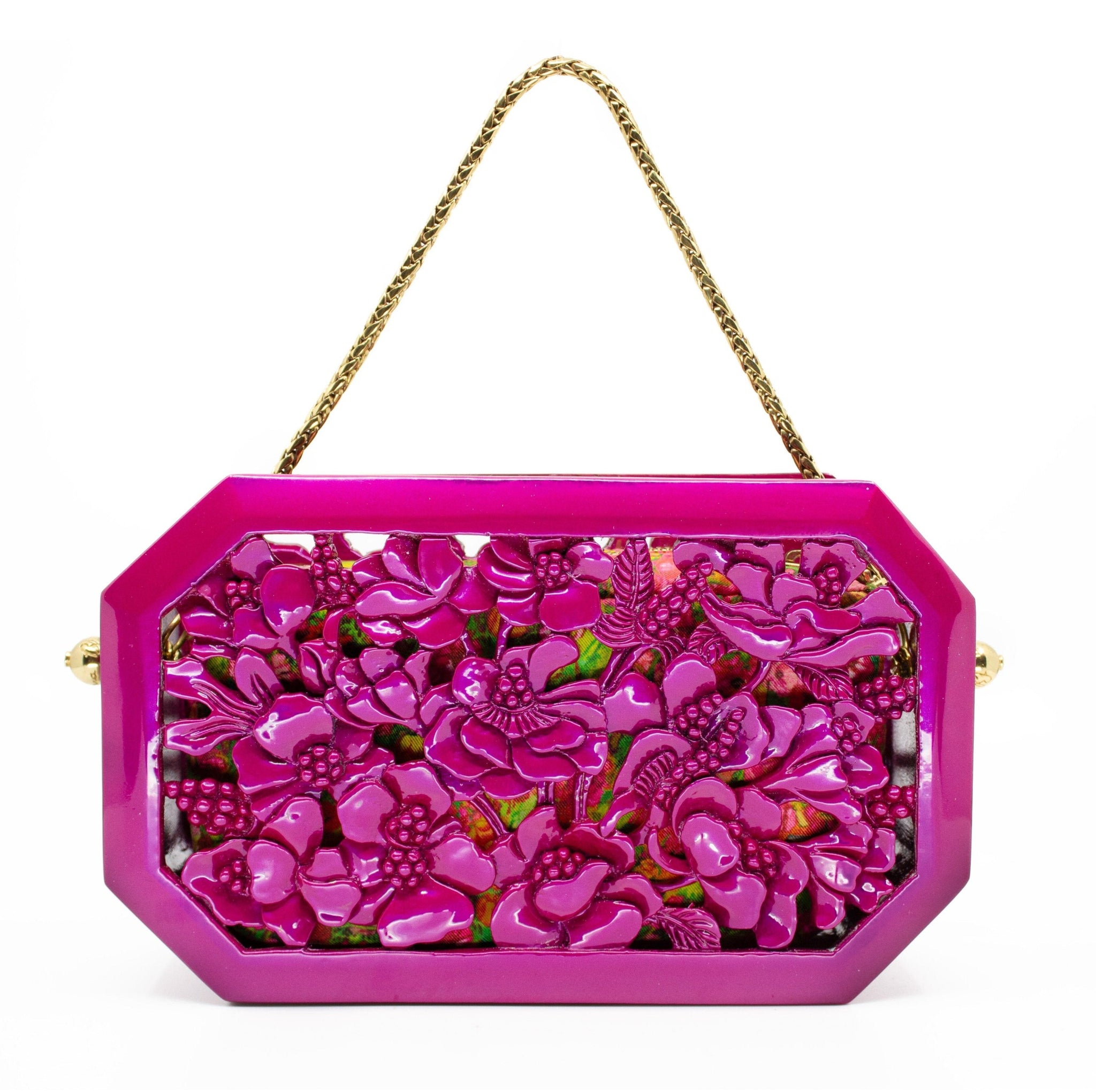 Poppies Octagon Clutch in Lacquered Magenta Blumera 