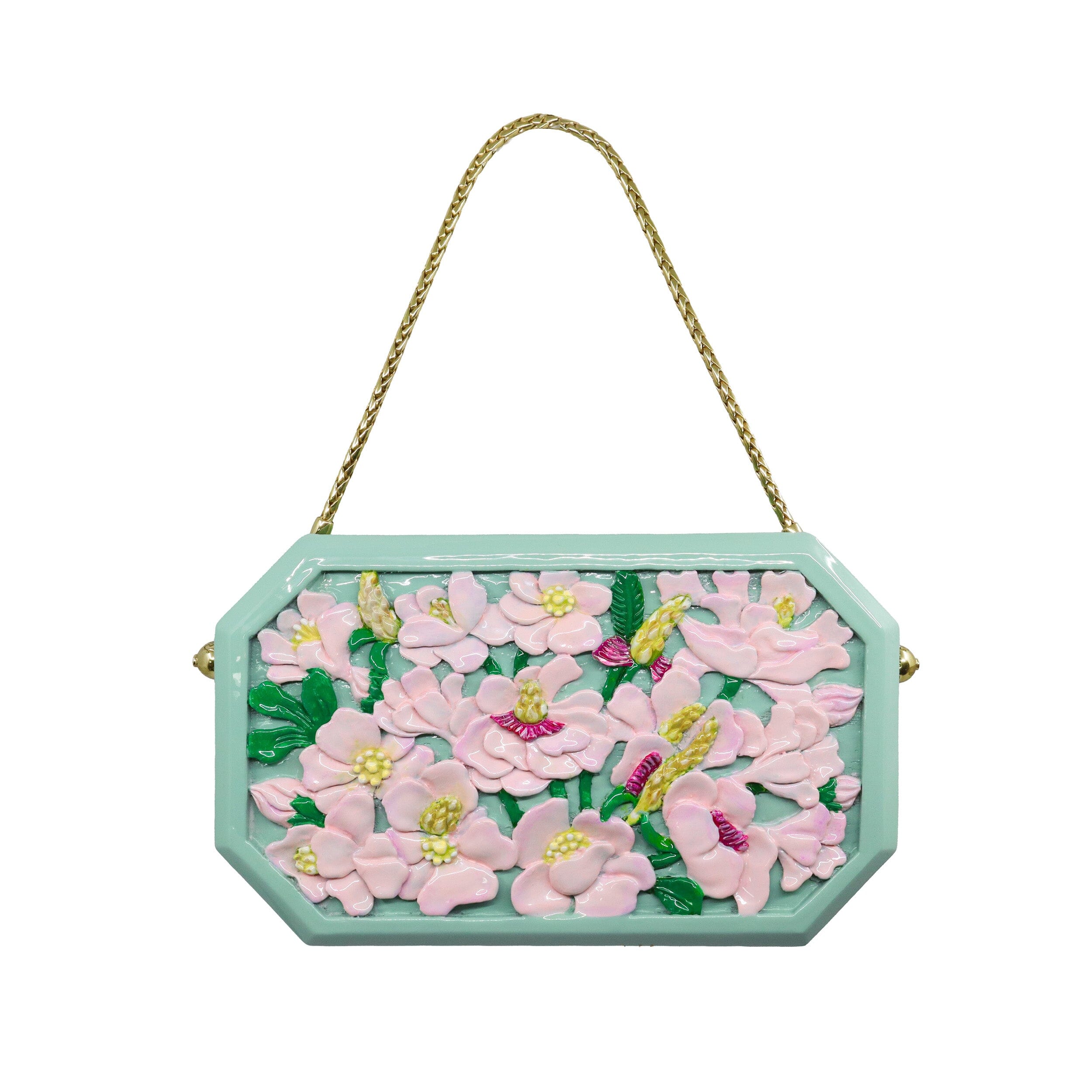 Poppies Octagon Clutch in Lacquered Multi Color Blumera 