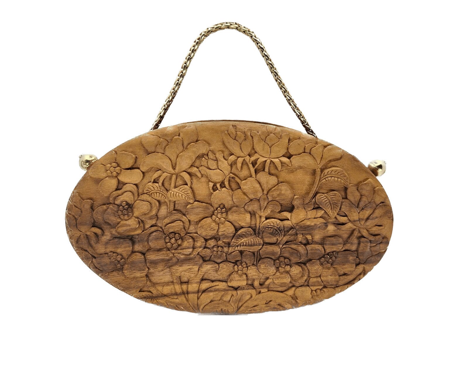 Poppies Oval Hand-Carved Wood Clutch Blumera 
