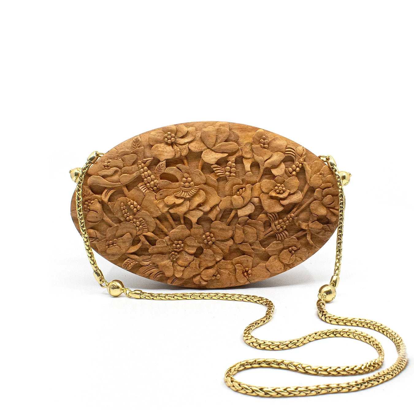 Poppies Oval Hand-Carved Wood Clutch Blumera 