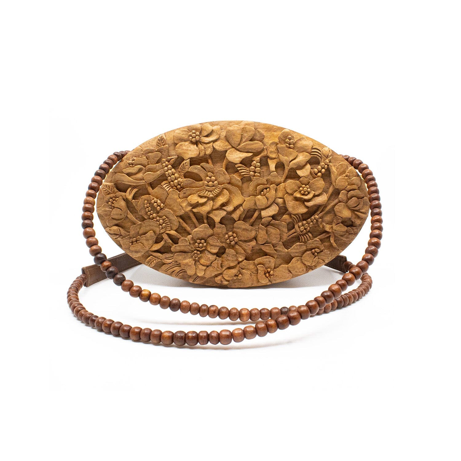 Poppies Oval Hand-Carved Wood Clutch Blumera 