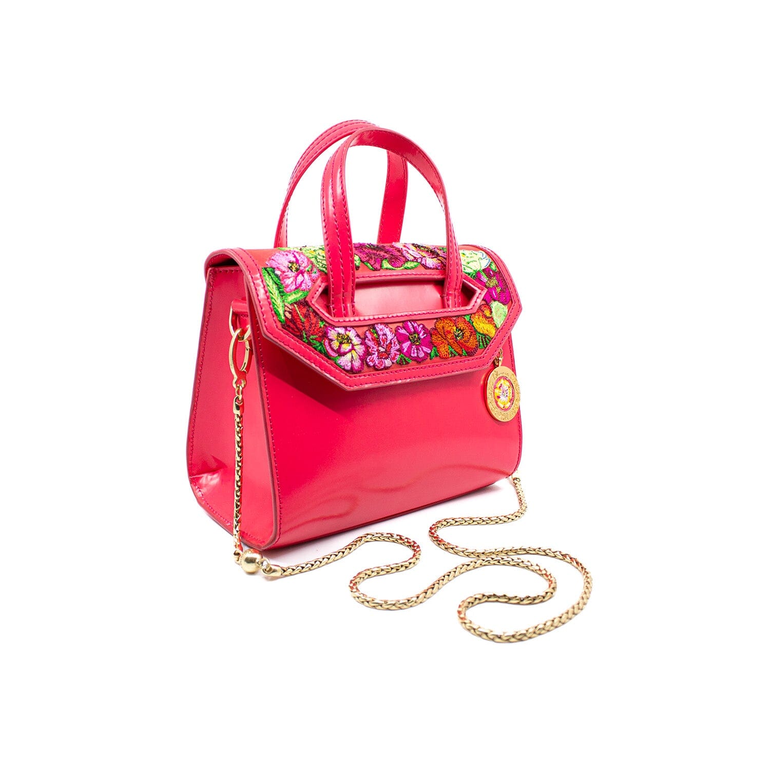 Poppies! Pink Hand-Embroidered Mini Satchel Bags Blumera 