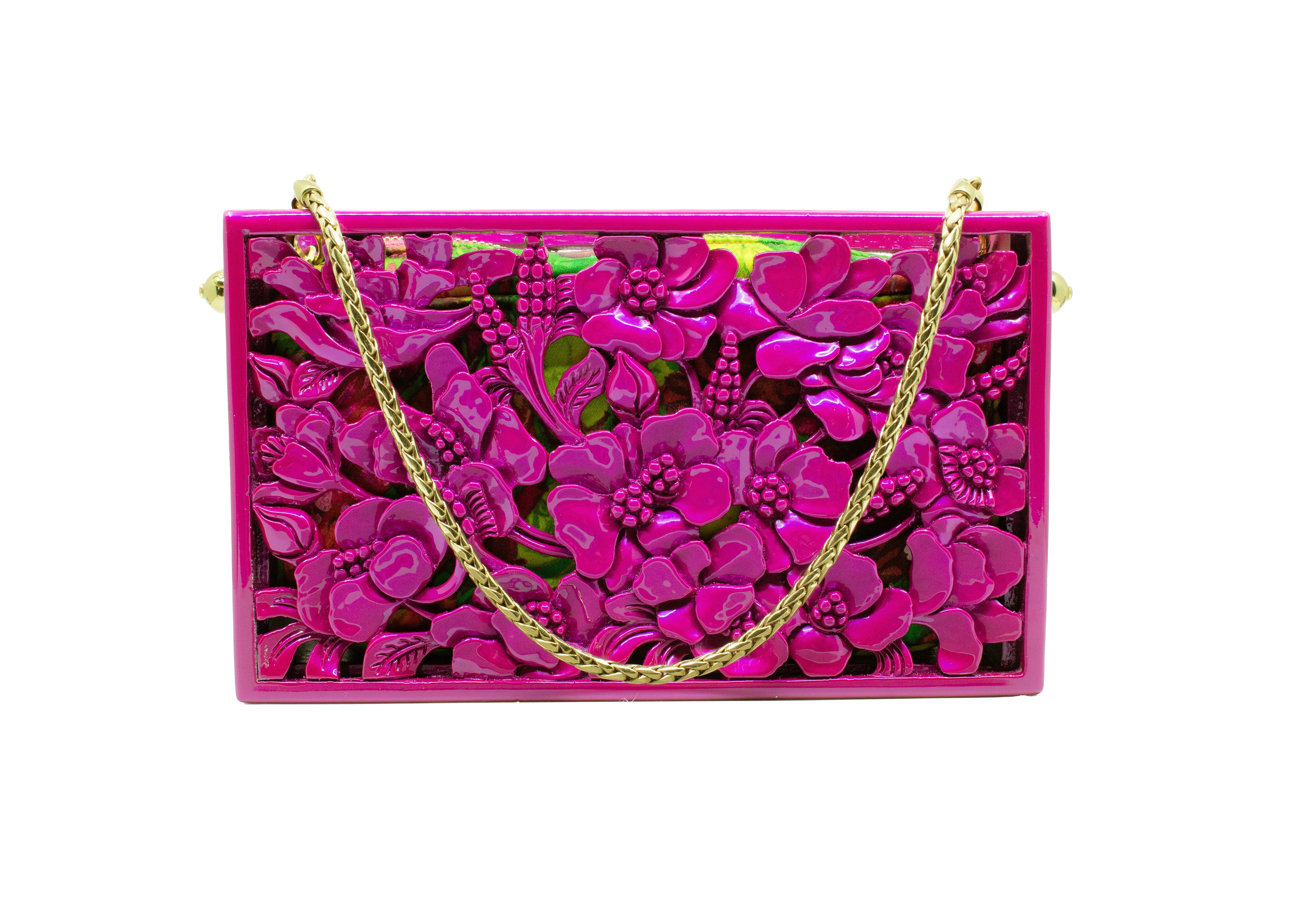 Poppies Rectangle Clutch in Lacquered Magenta Blumera 