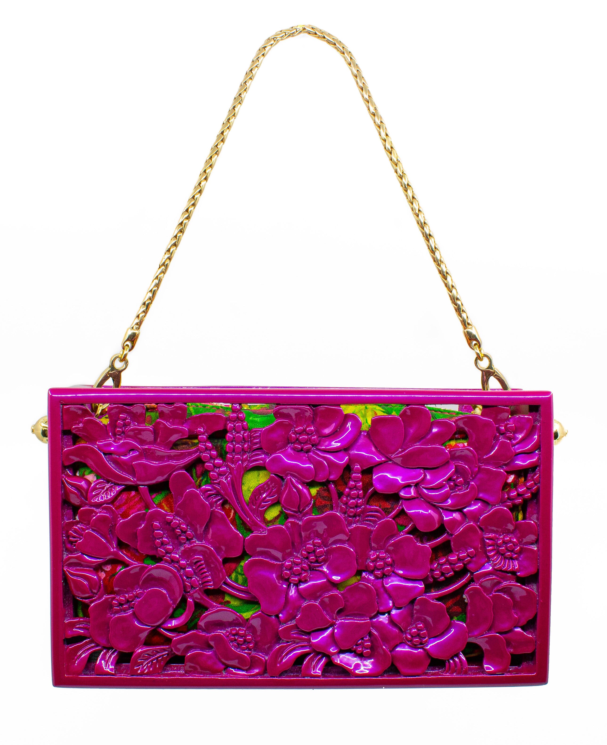 Poppies Rectangle Clutch in Lacquered Magenta Blumera 