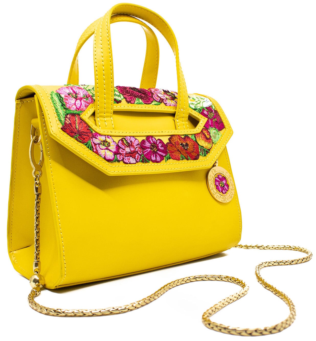 Poppies! Yellow Hand-Embroidered Large Satchel Bags Blumera 