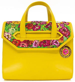 Poppies! Yellow Hand-Embroidered Large Satchel Bags Blumera 