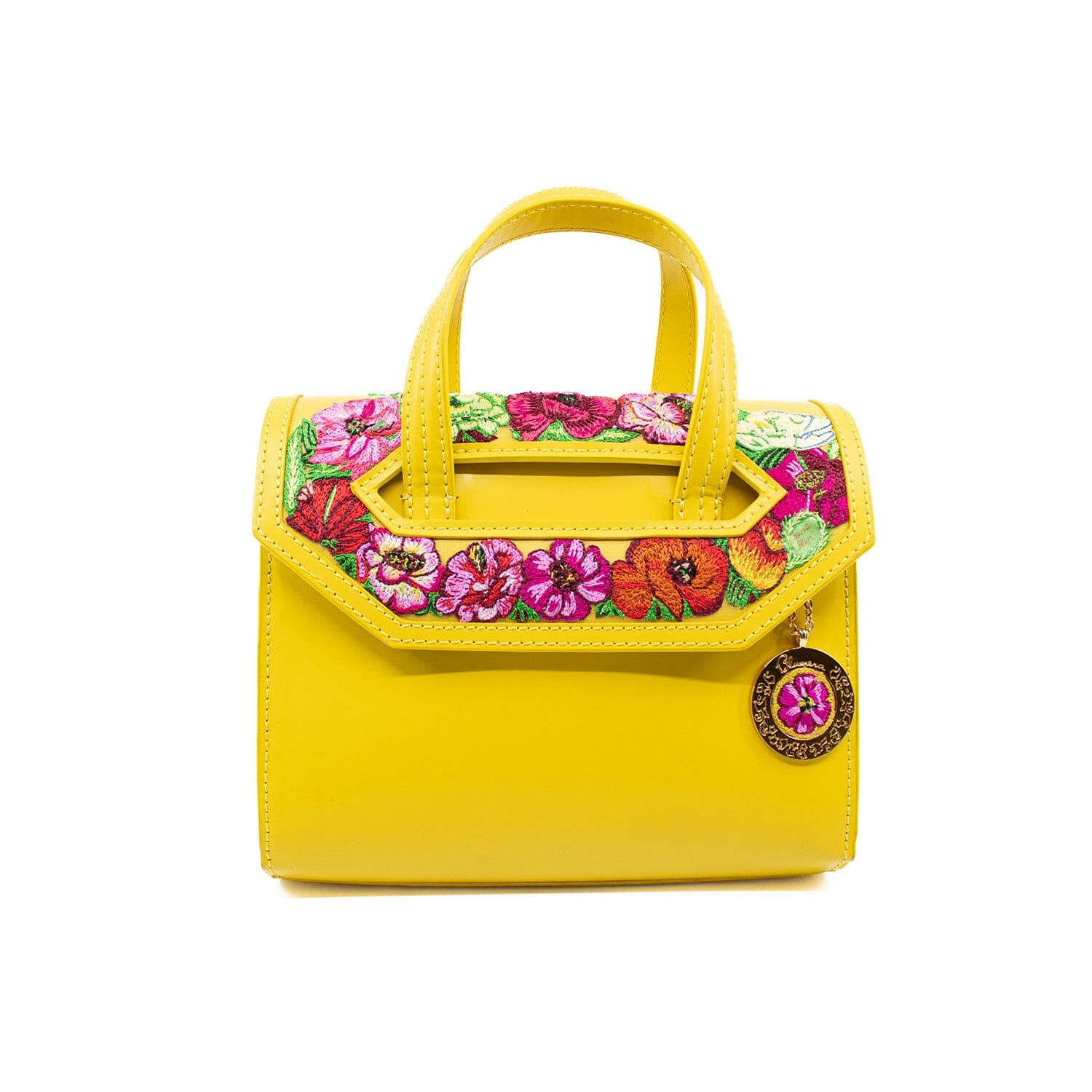 Poppies! Yellow Hand-Embroidered Mini Satchel Bags Blumera 