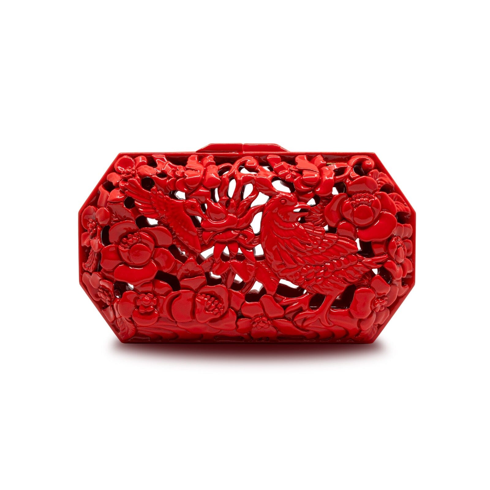 Red Conference of the Birds Clutch | Hand-Carved Wood Bag by Blumera Blumera 