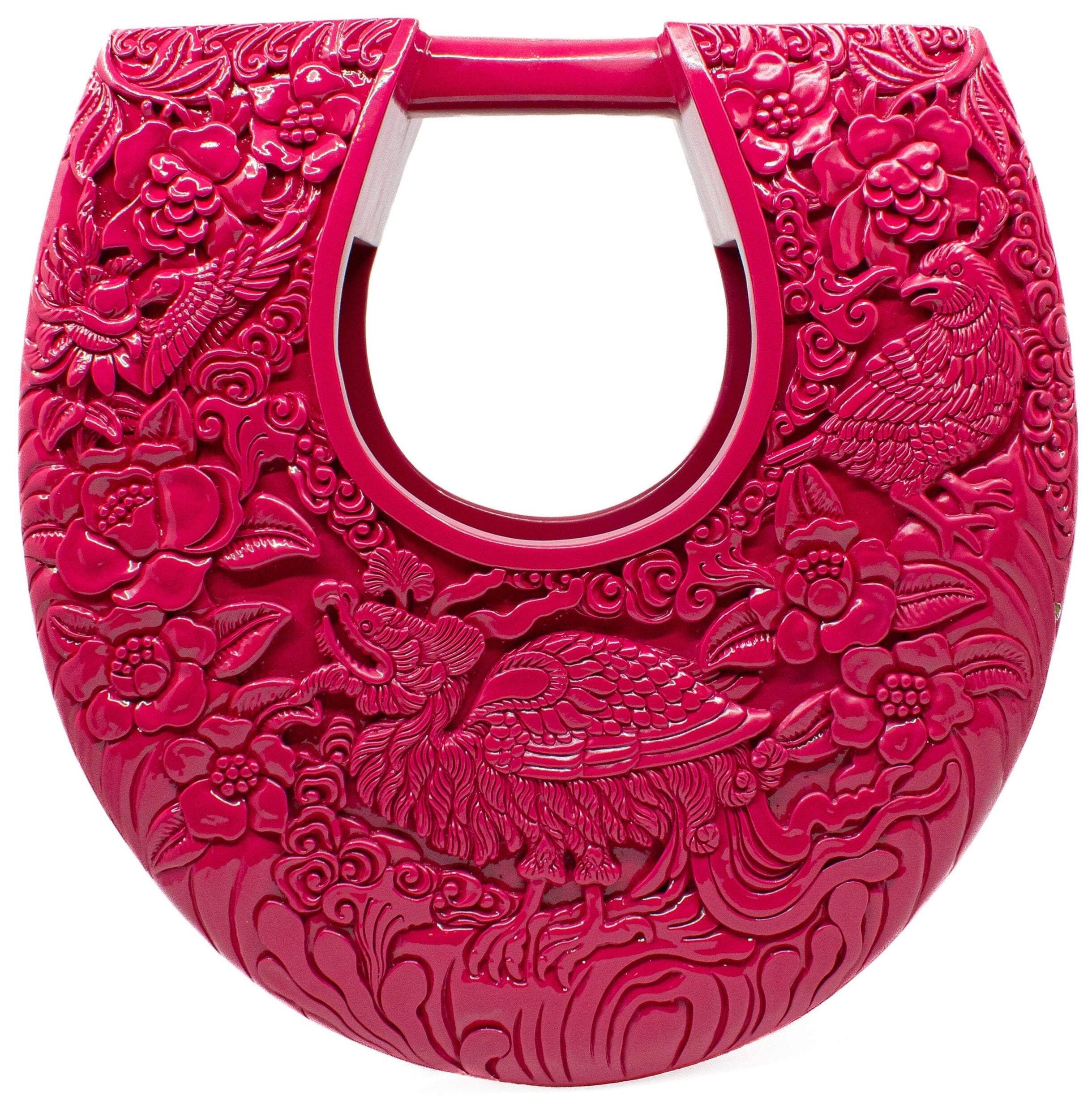 Simurgh's Kingdom Extra Large Ushape Bag Open Top in Lacquered Magenta Bag Blumera 