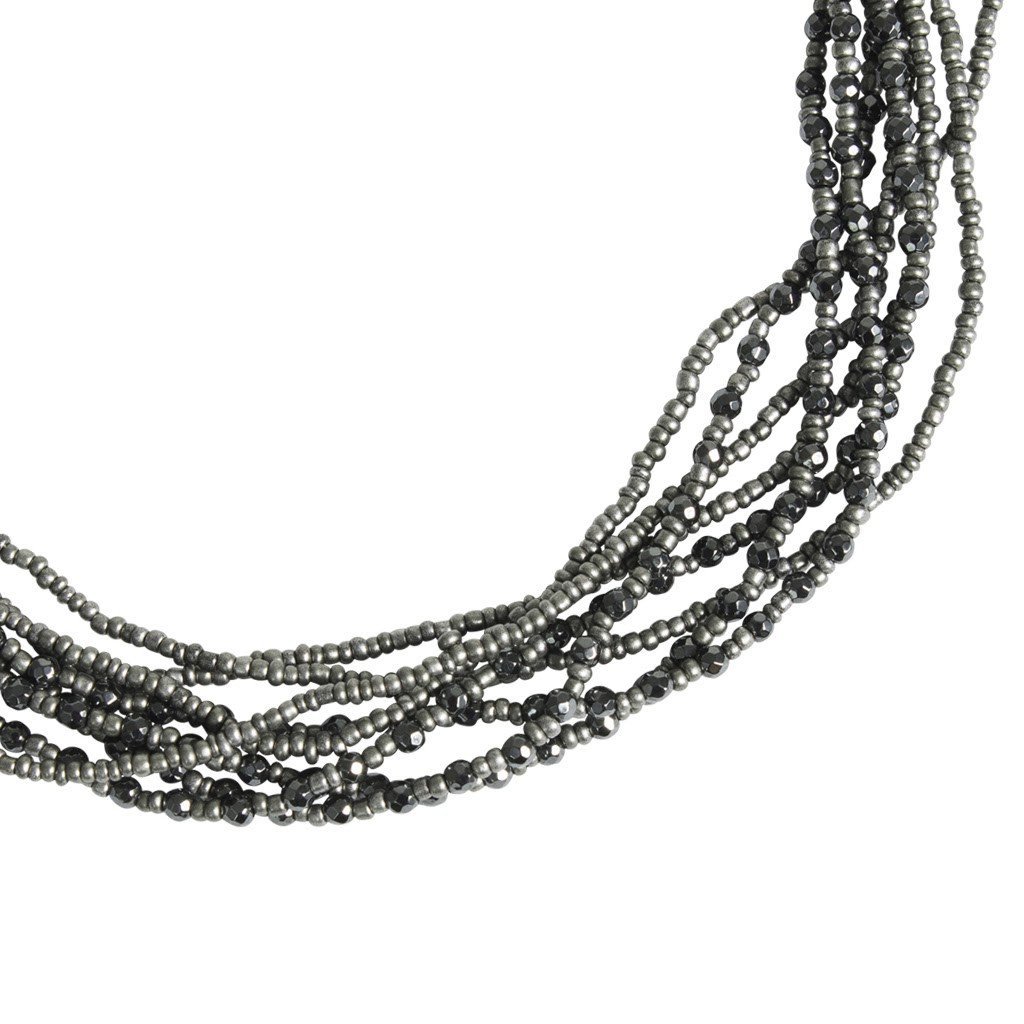 Hematite and Grey Beaded Eight Strand Necklace - Blumera