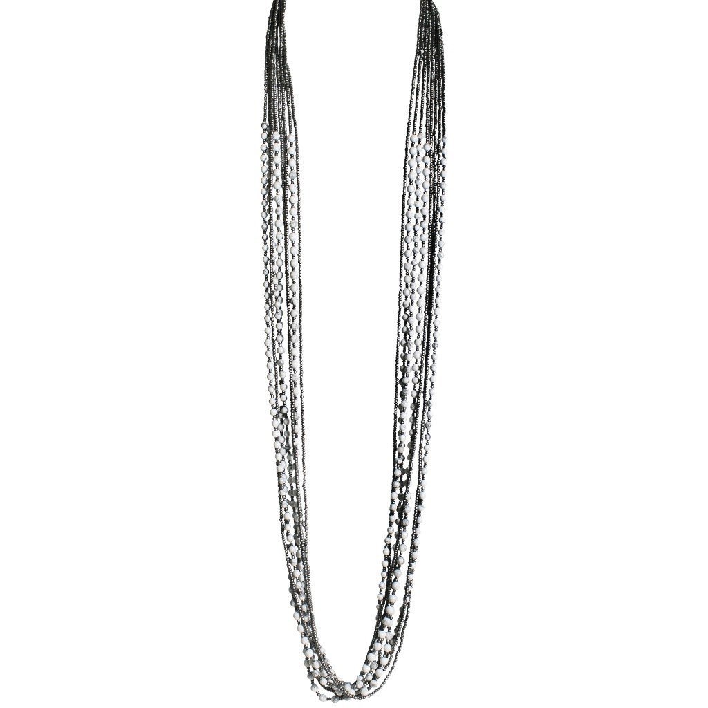 Howlite Stone & Grey Beaded Eight Strand Necklace - Blumera