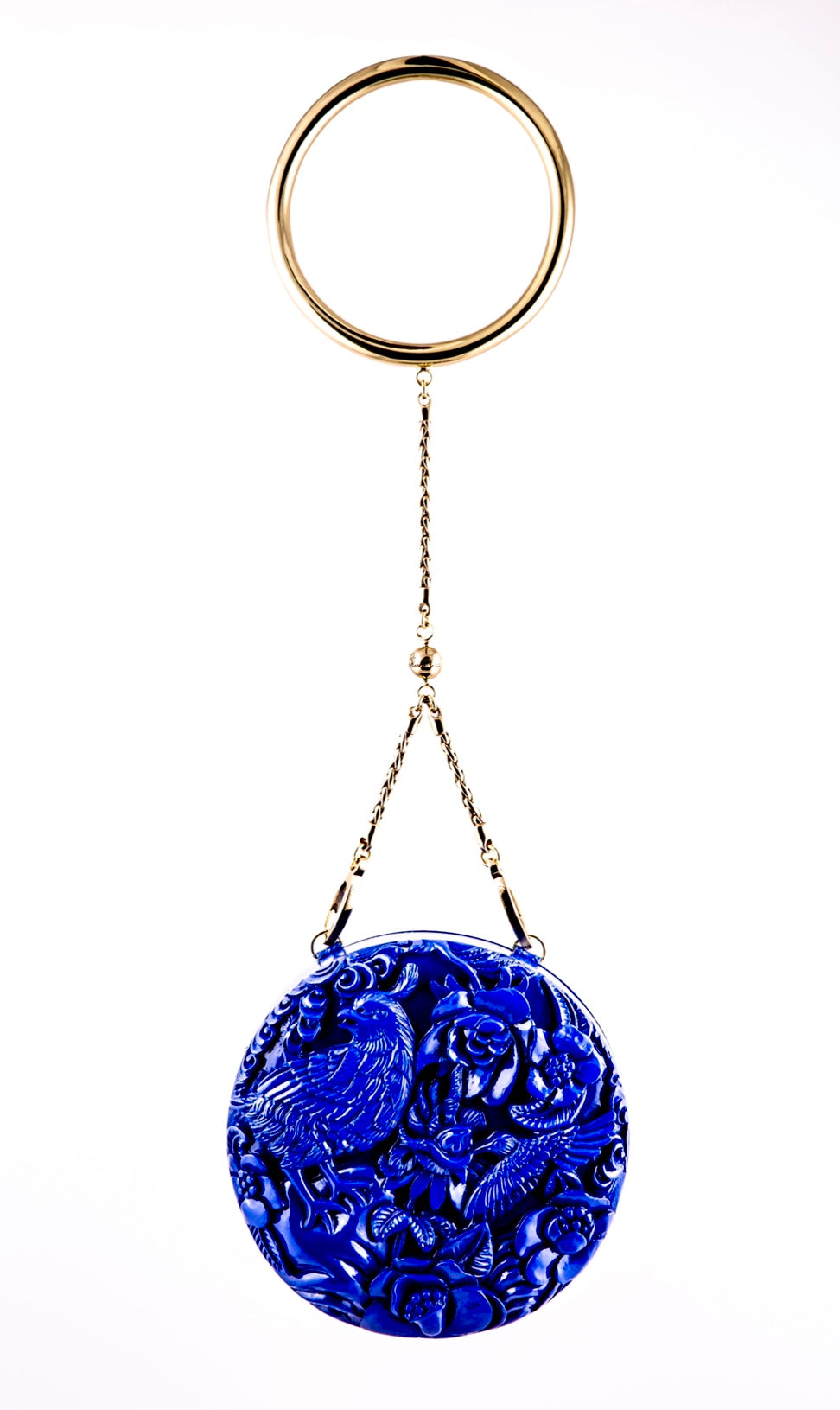 Medium Round Lacquered Hand-Carved Conference of the Bird Blumera Royal Blue Bangle Strap 