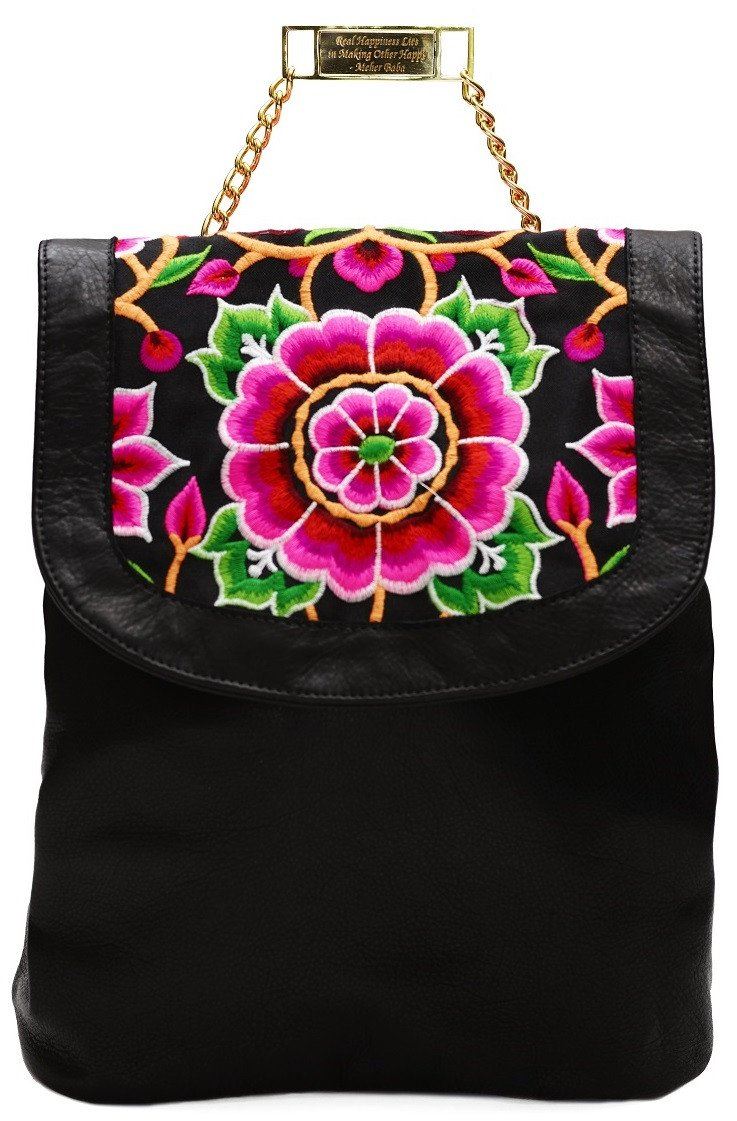 Nonny Black Embroidered Backpack - Blumera