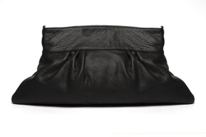 Nonny Black Leather Embroidered Oversized Clutch with optional strap - Blumera