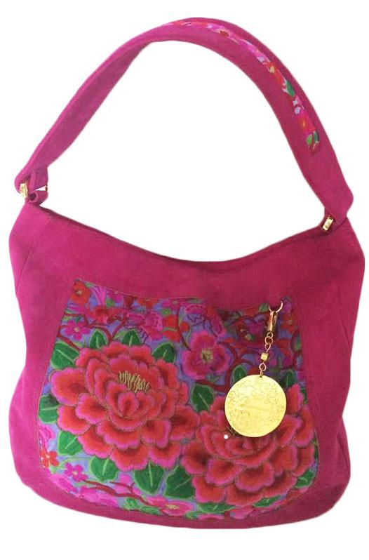 Nonny Fuchsia Embroidered Shoulder Bag - Blumera