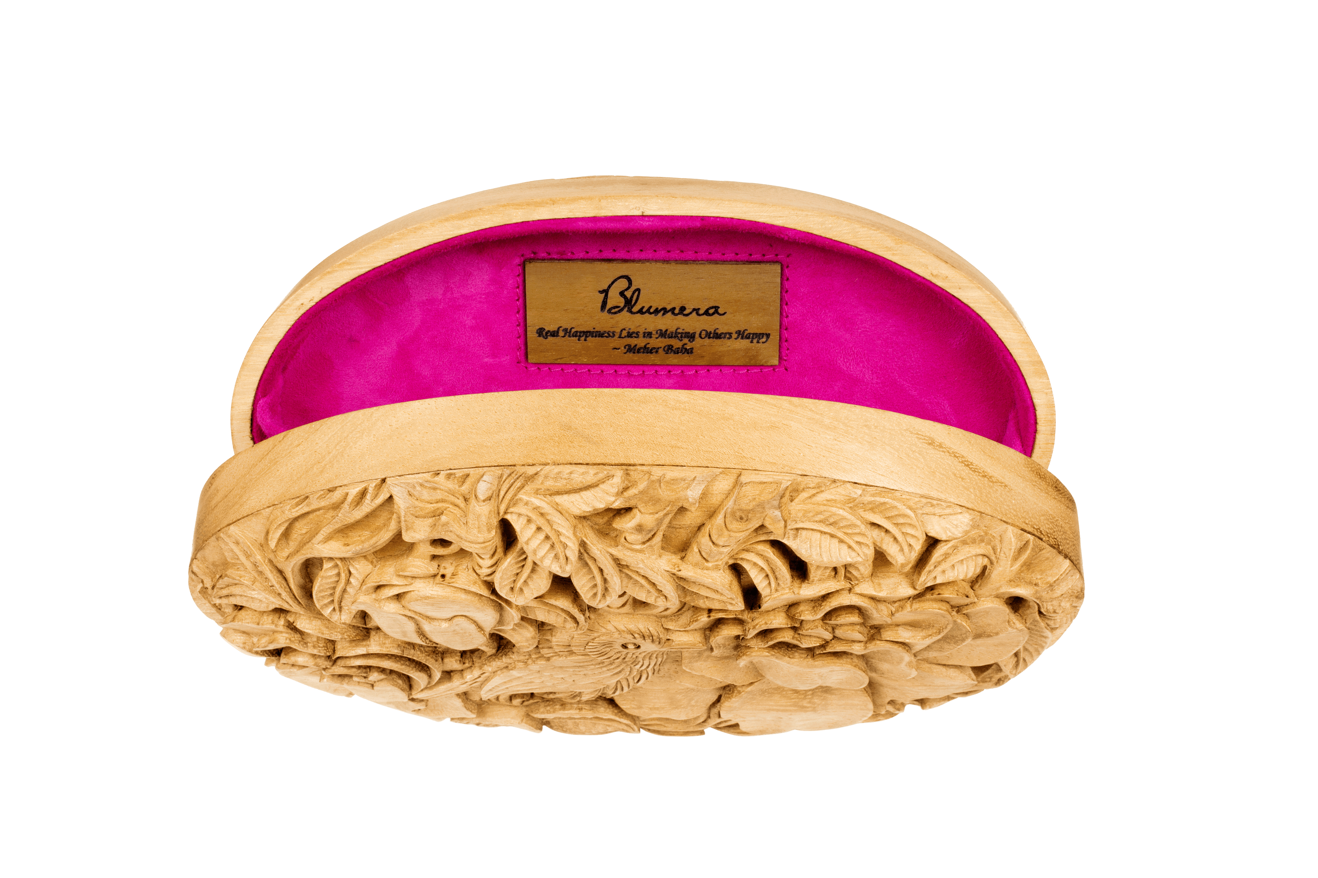 Oval Wood Carved Clutch - Sustainable Jackfruit Wood - Blumera