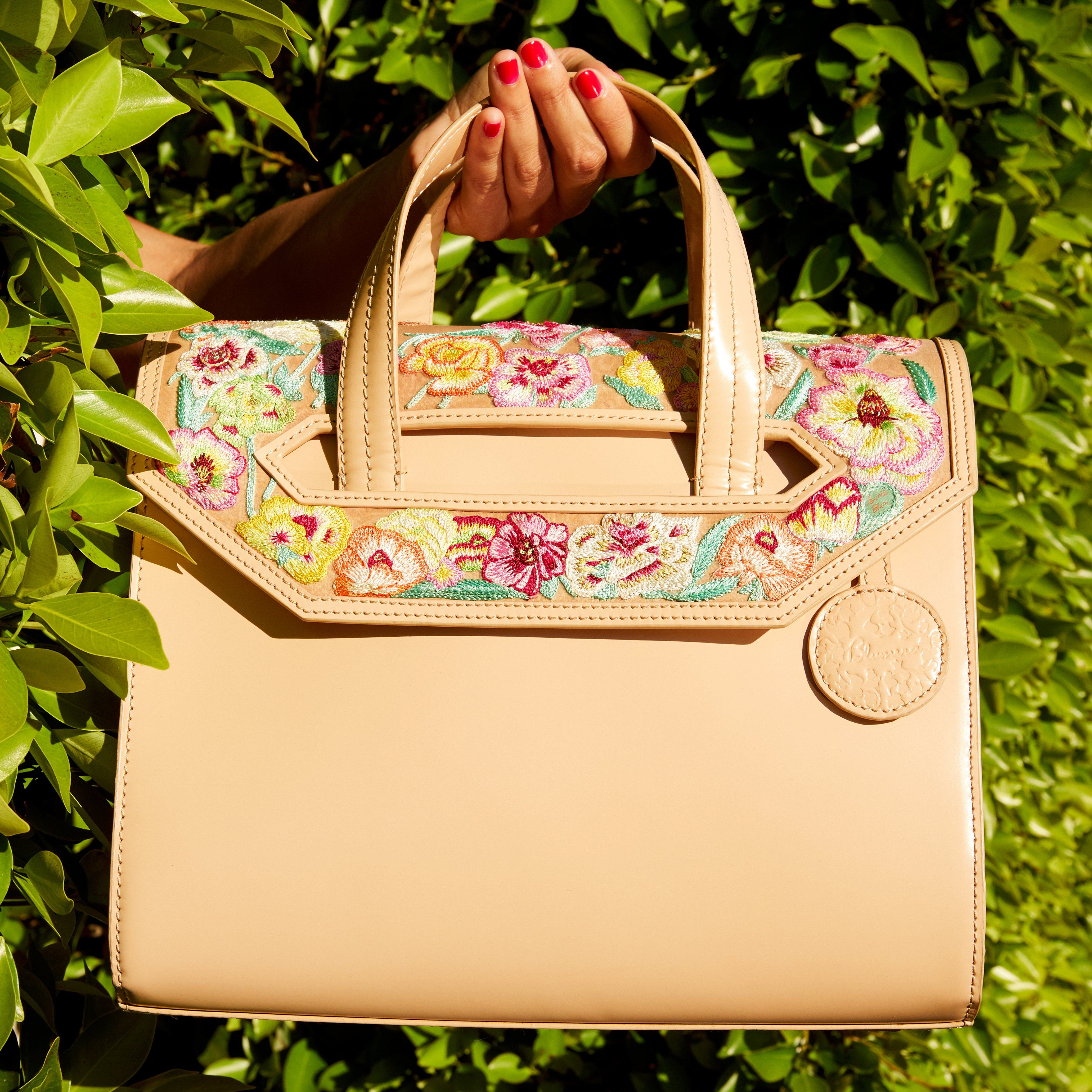 Poppies! Beige Large Satchel - Blumera