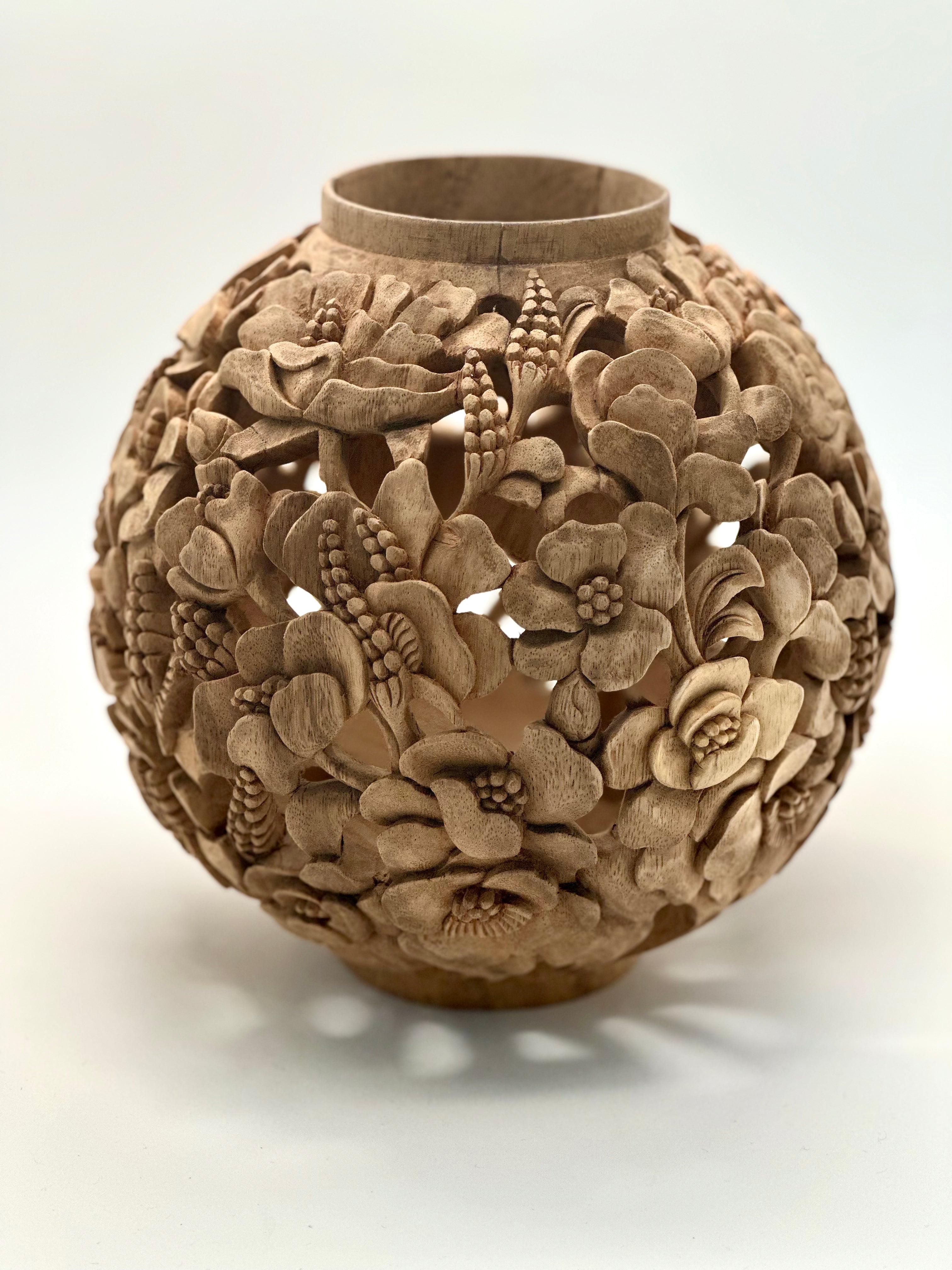 Poppies Carved Wood Vases and Glass Covers Wood Blumera 23 cm 