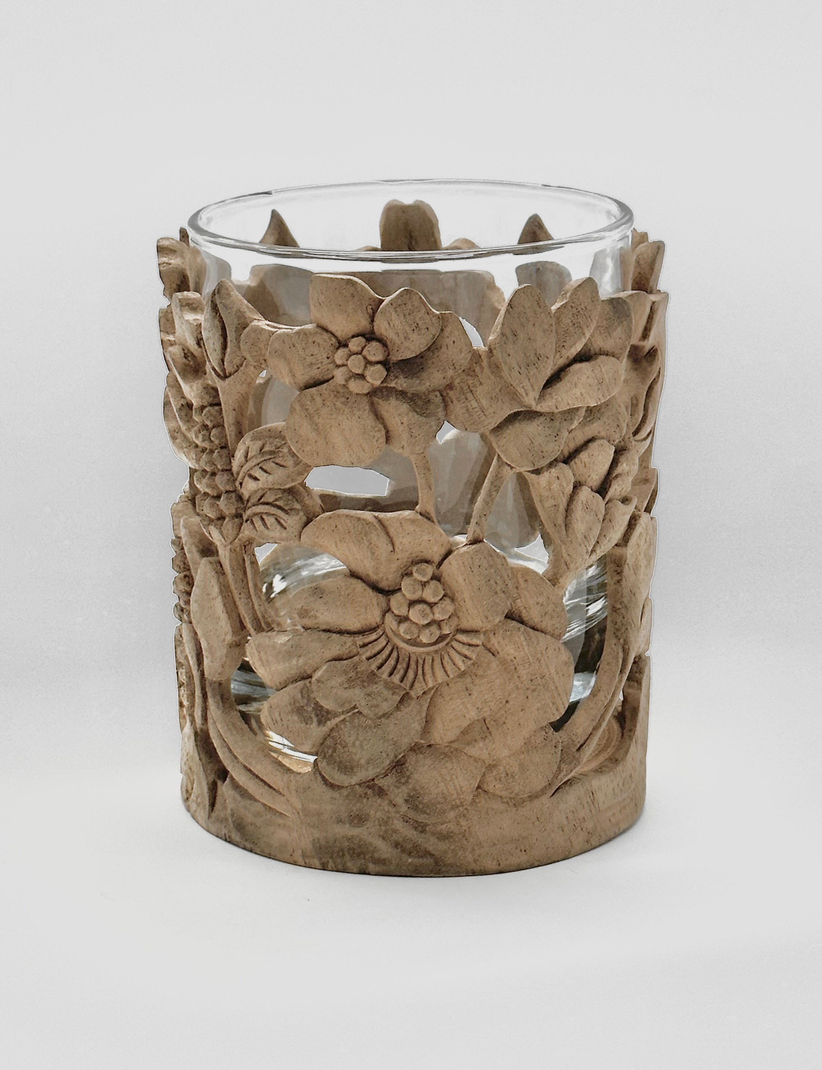 Poppies Carved Wood Vases and Glass Covers Wood Blumera 