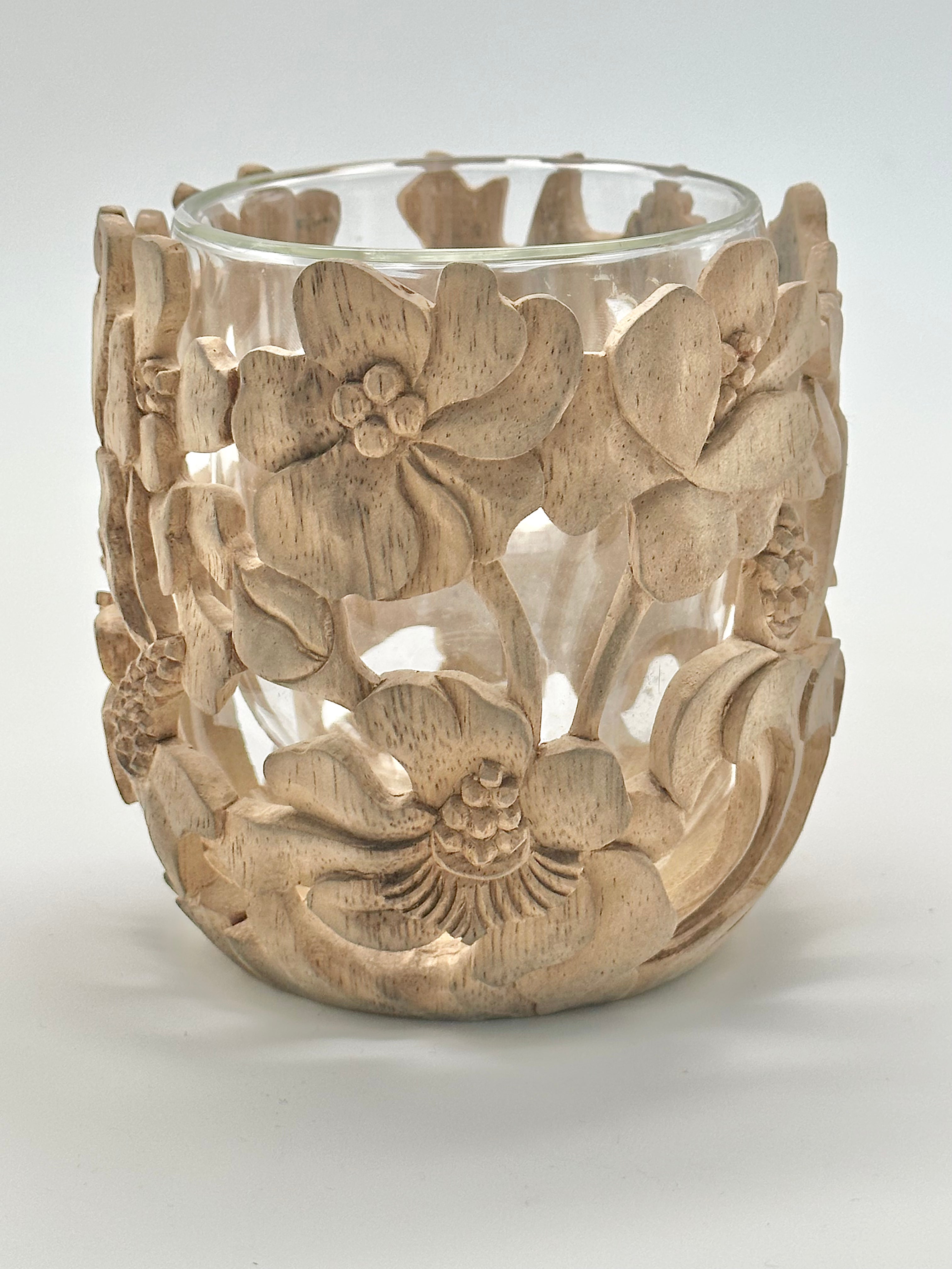 Poppies Carved Wood Vases and Glass Covers Wood Blumera 