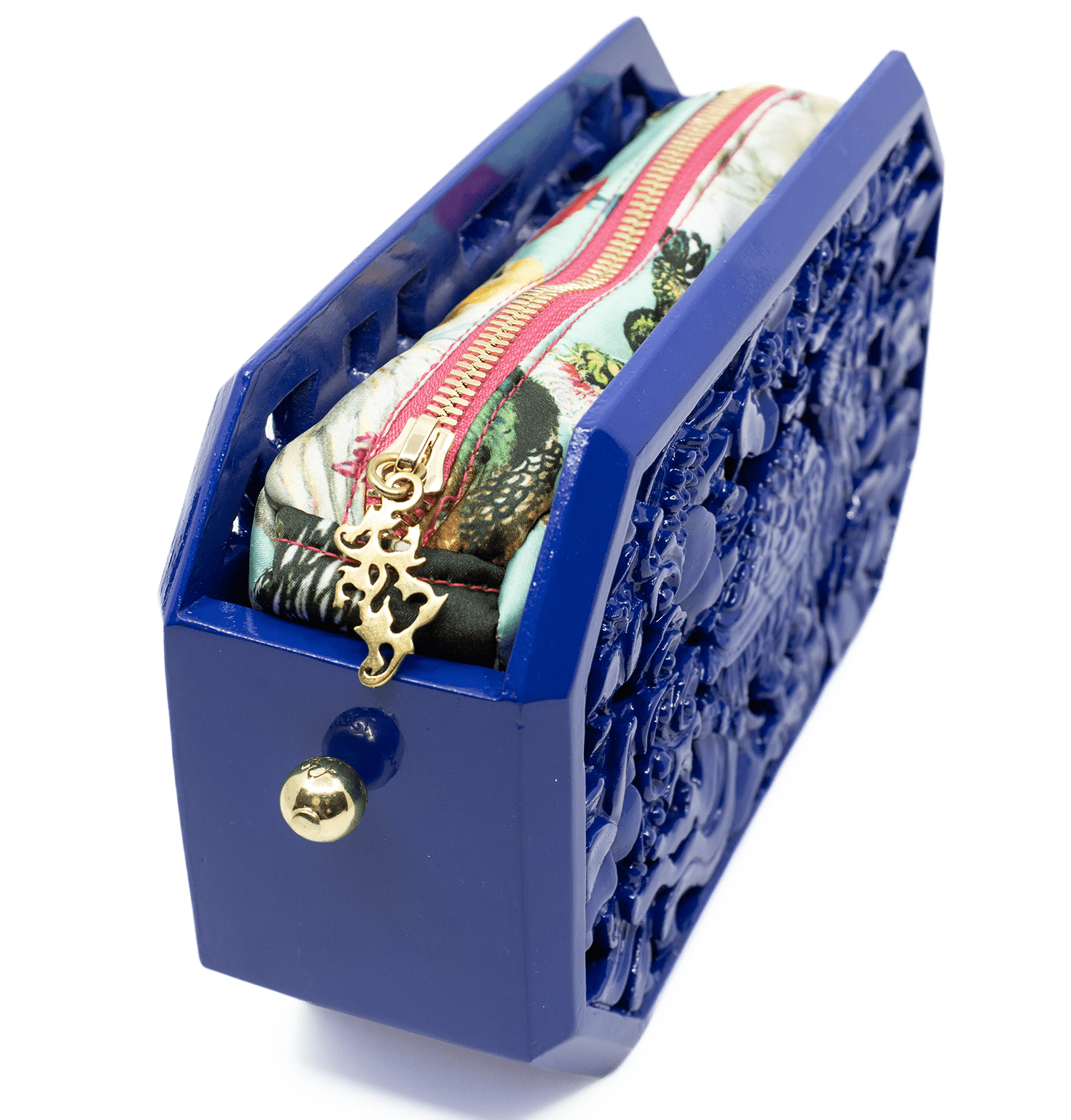 Poppies Octagon Clutch in Lacquered Blue Blumera 