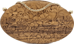 Poppies Oval Hand-Carved Wood Clutch Blumera 