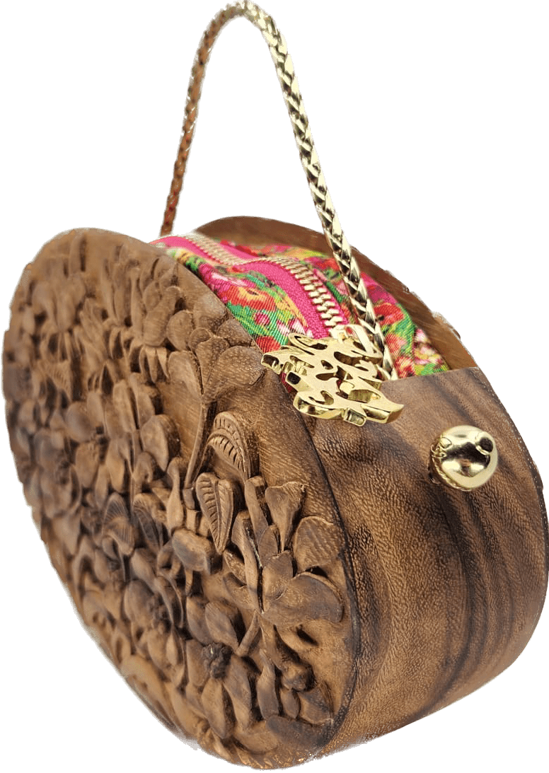 Poppies Oval Hand-Carved Wood Clutch Blumera 