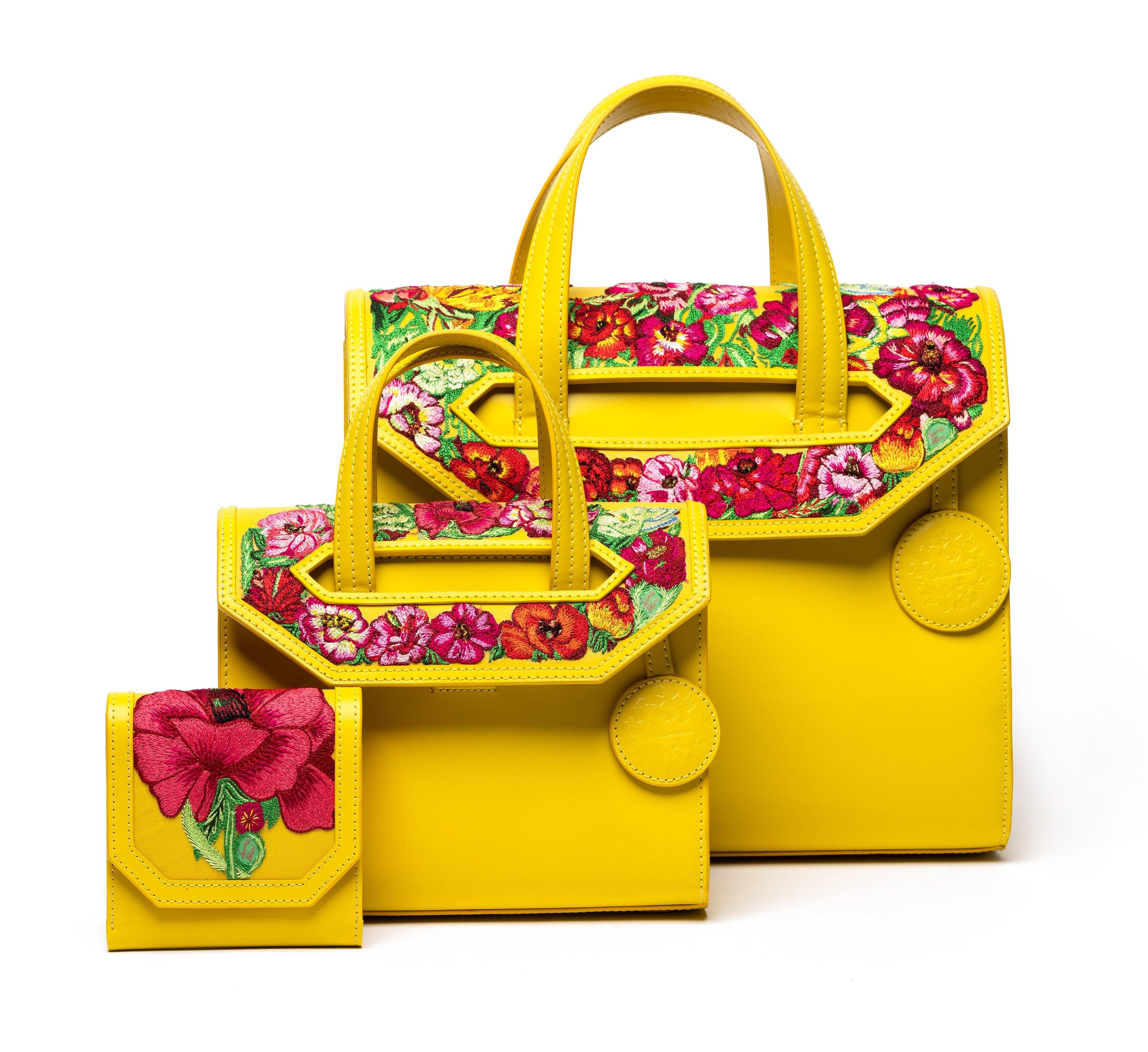 Poppies! Yellow Large Satchel - Blumera