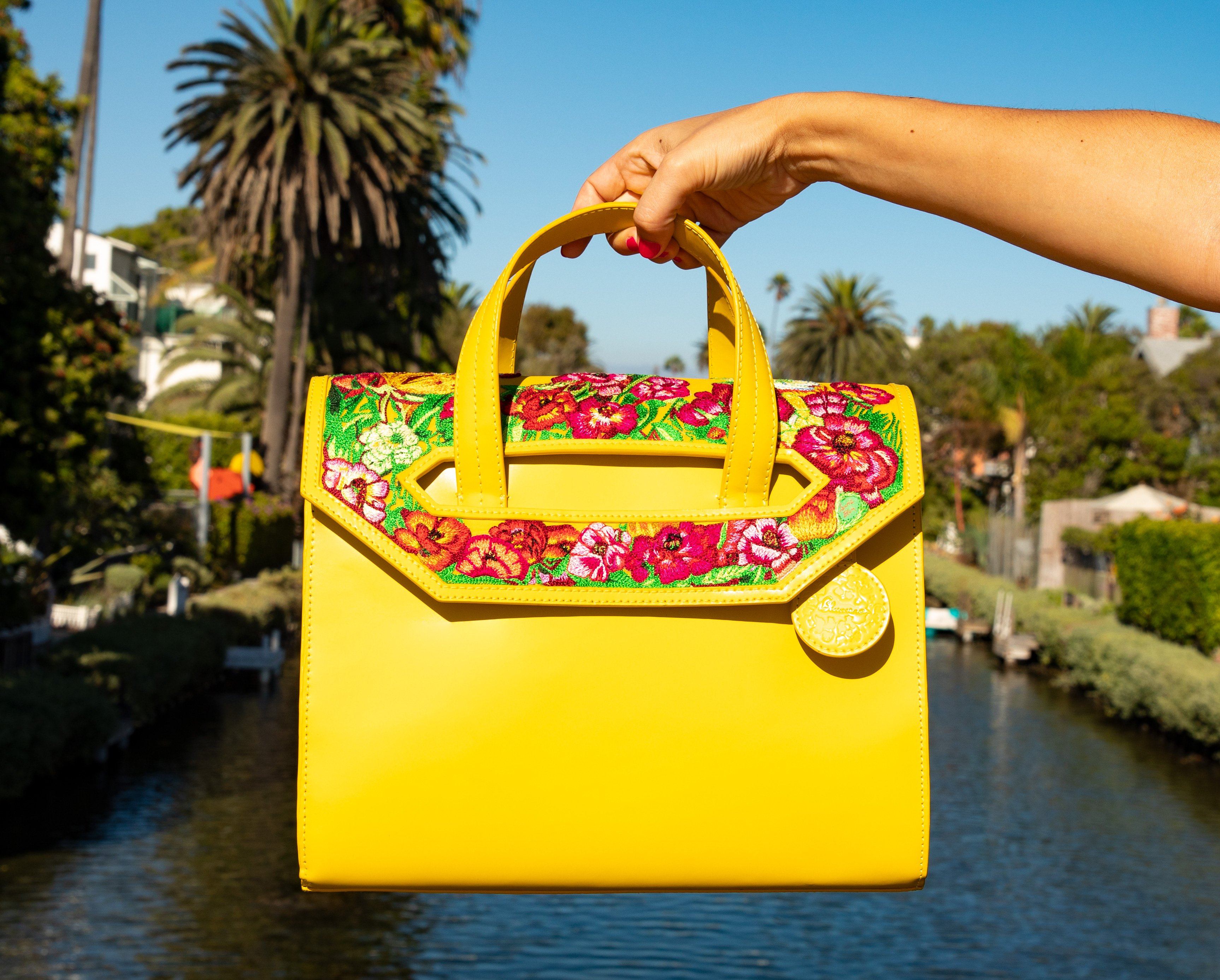 Poppies! Yellow Large Satchel - Blumera