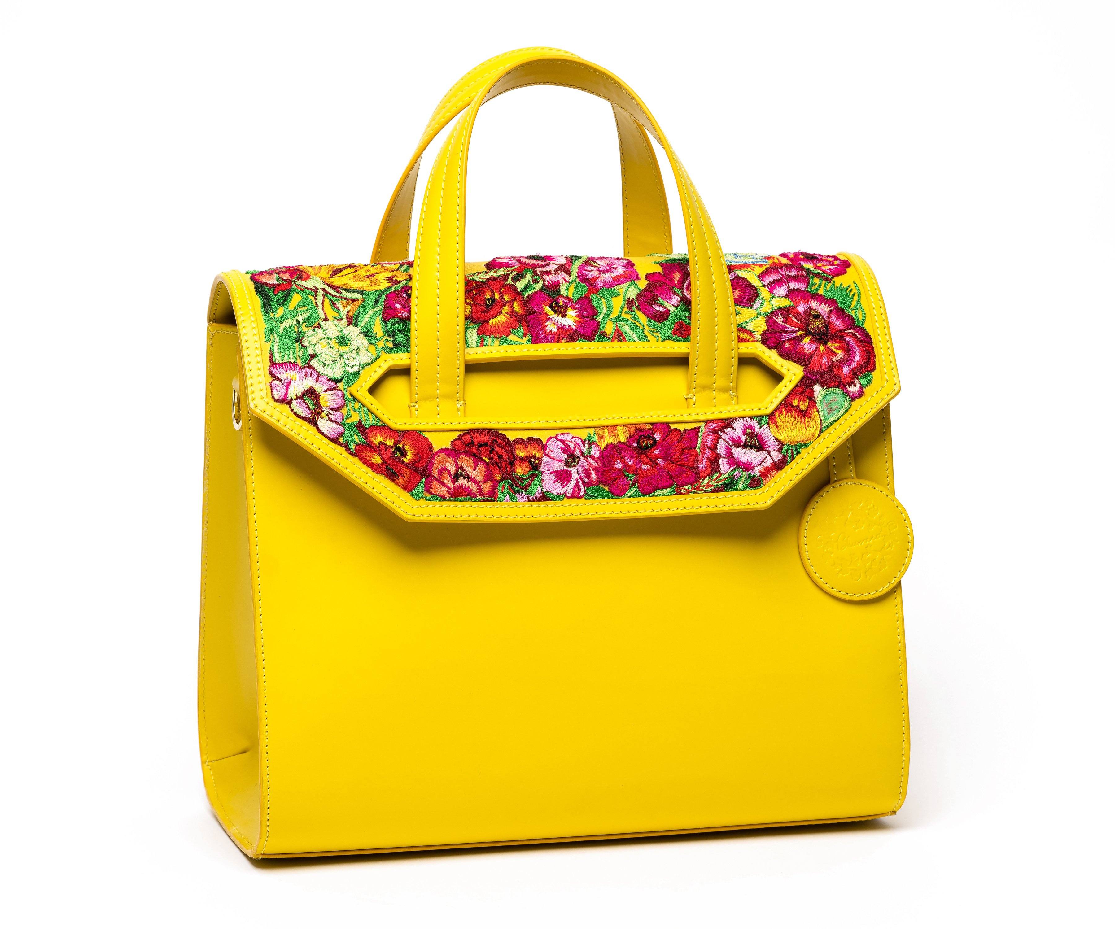 Poppies! Yellow Large Satchel - Blumera