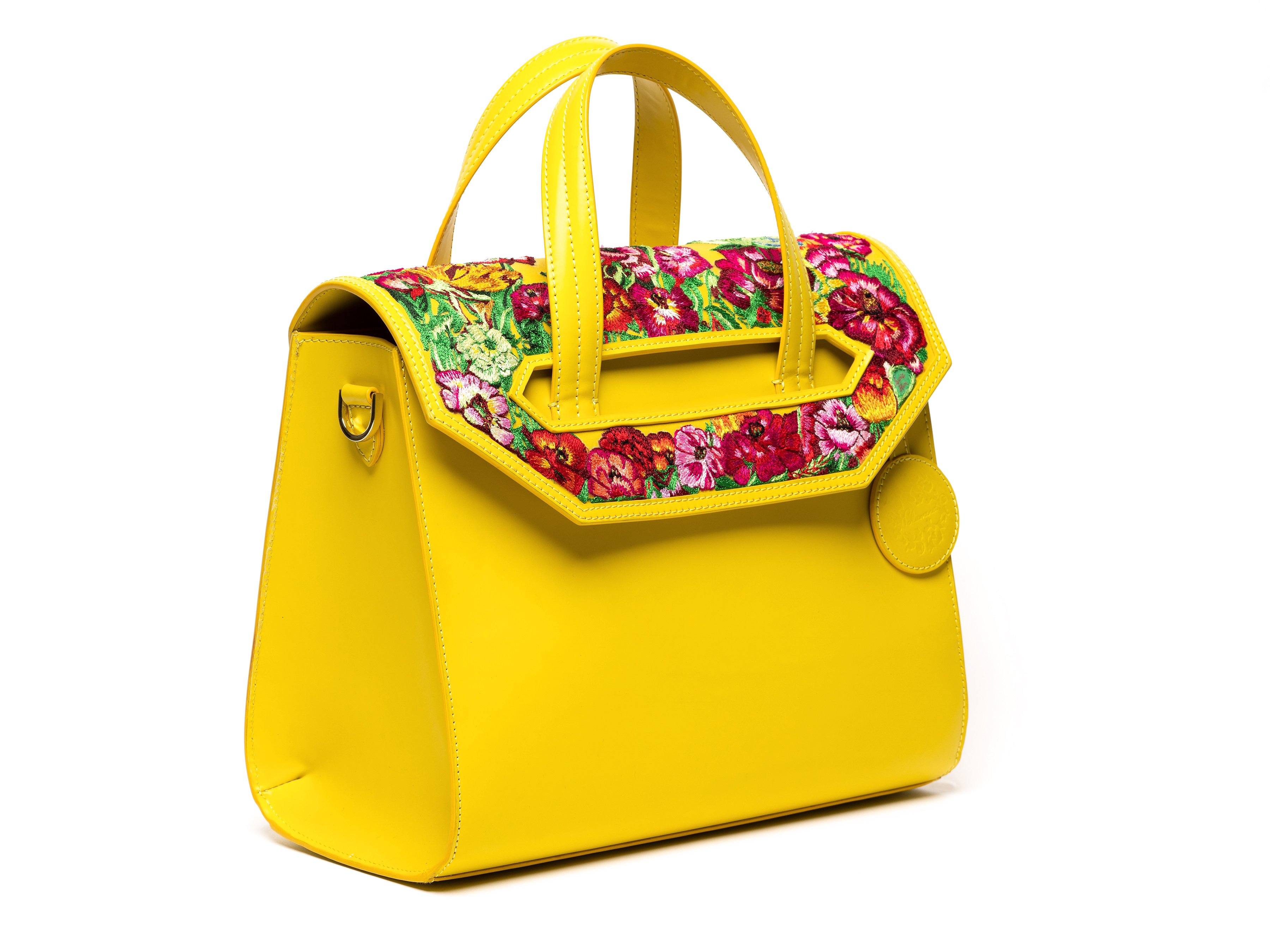 Poppies! Yellow Large Satchel - Blumera