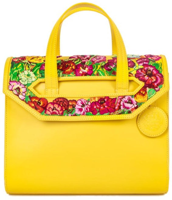 Poppies! Yellow Large Satchel - Blumera