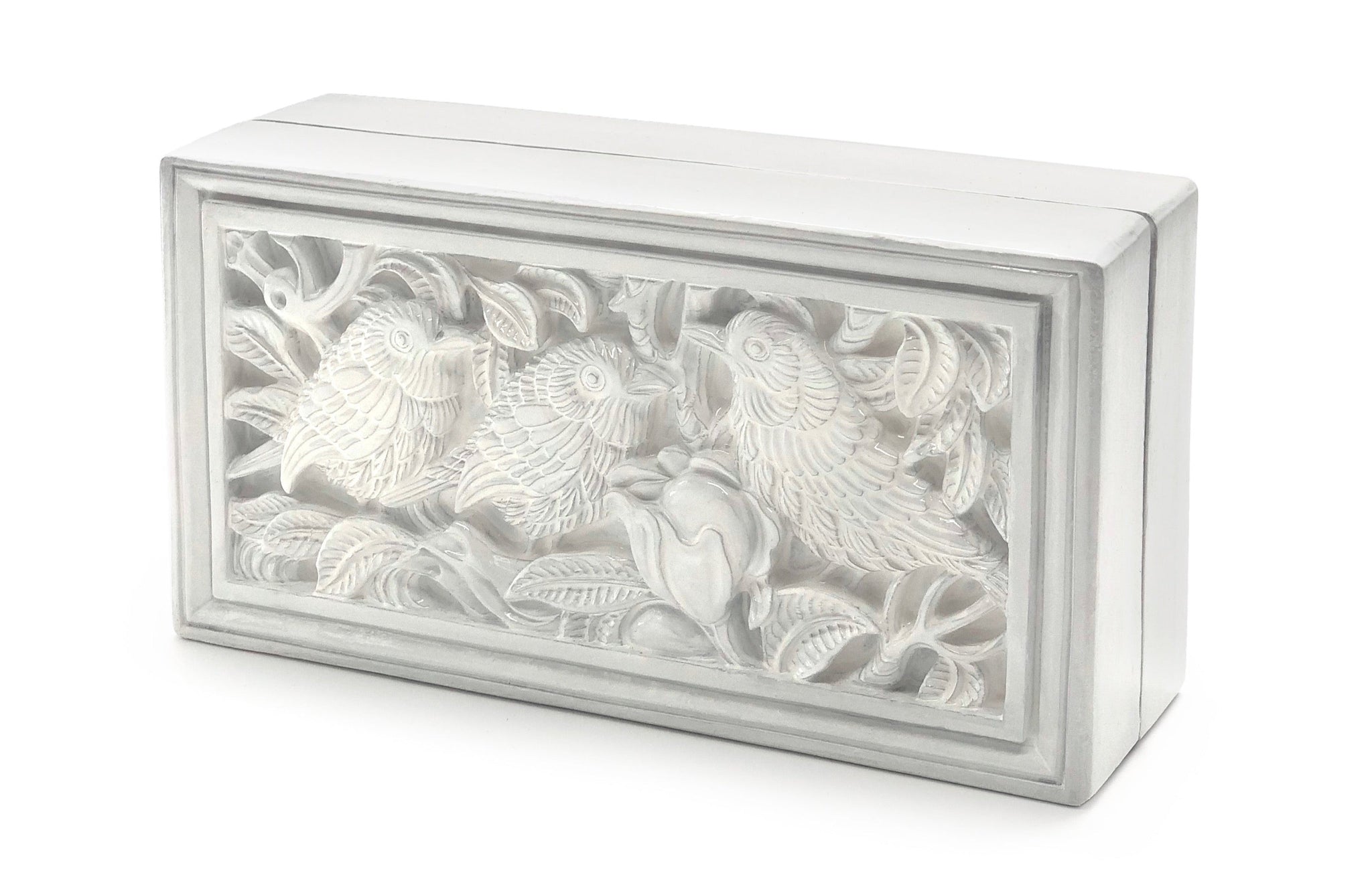 Rectangle Lacquered Hand-Carved Rose and the Nightingale Blumera White 