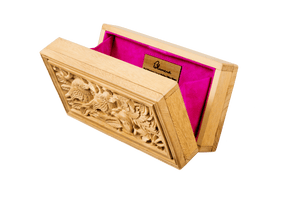 Rectangle Wood Carved Clutch - Sustainable Jackfruit Wood - Blumera