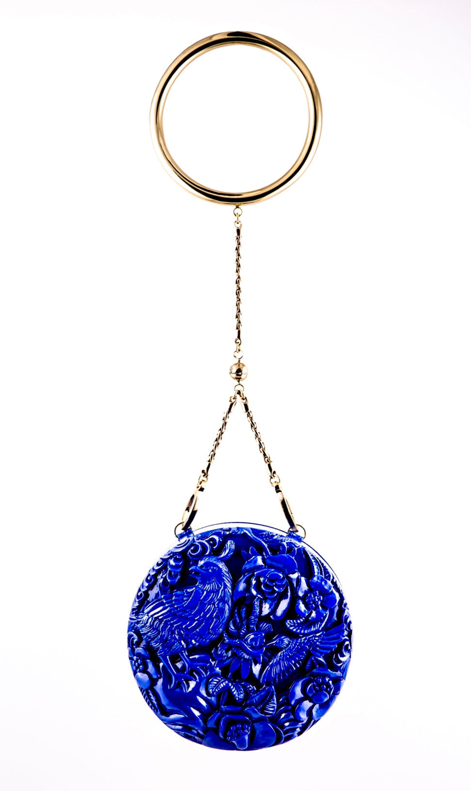 Medium Round Lacquered Hand-Carved Conference of the Bird Blumera Royal Blue Bangle Strap 