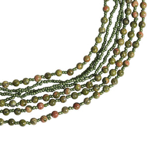 Unakite Stone and Olive Beaded Bracelet - Blumera